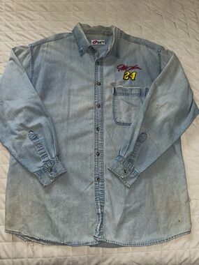 Vintage 90s Jeff Gordon #24 DuPont NASCAR Denim Shirt Competitor's View  XL